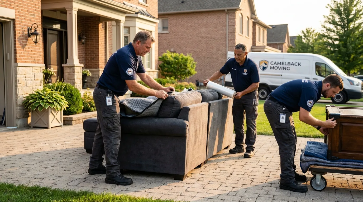 Large estate moving crew wrapping furniture in Ridgefield, CT